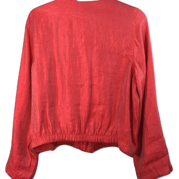 Ruby Rd Shirt Blouse Size 12 Melon 3/4 Roll Tab Sleeves Shimmery Elastic Waist - Picture 7 of 8